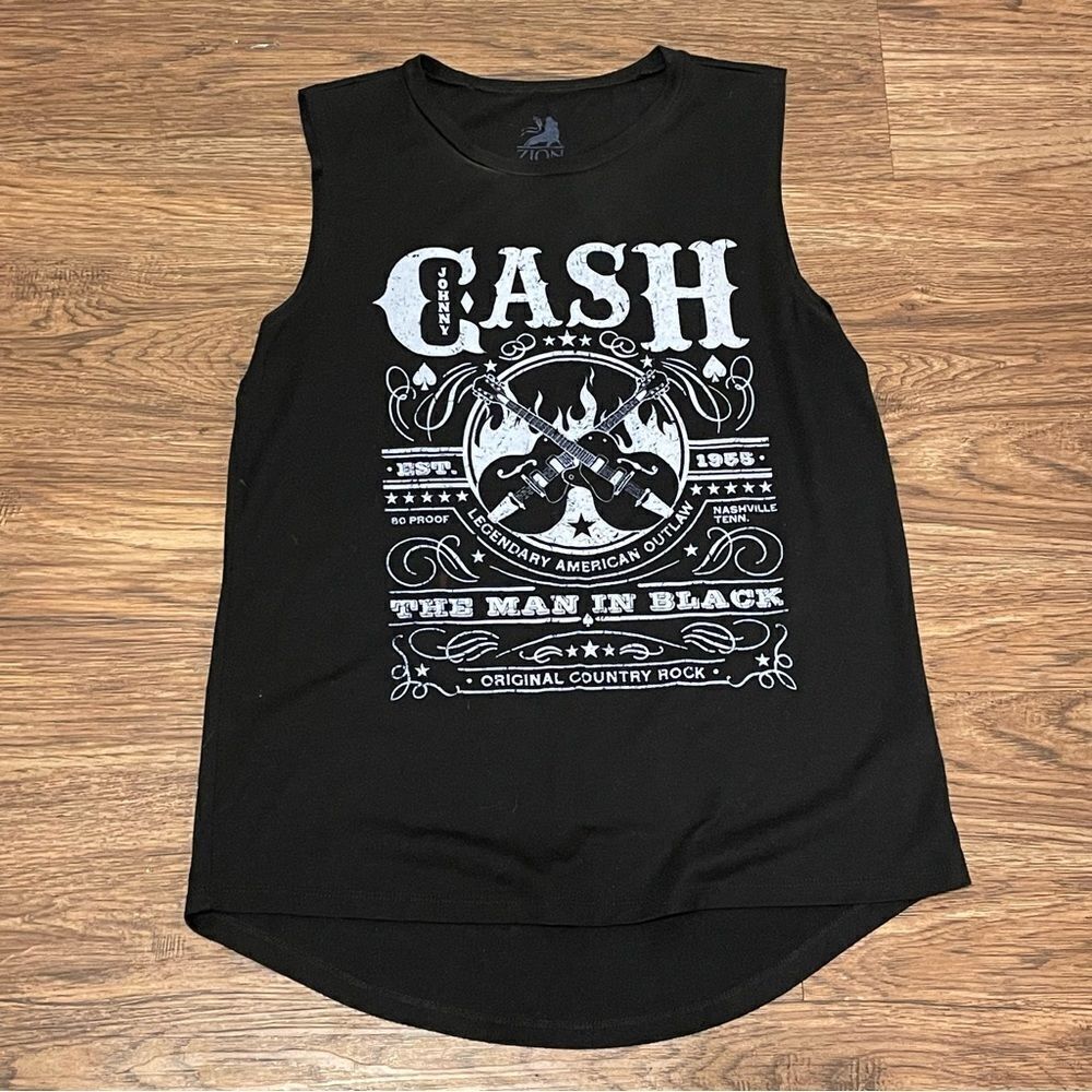 Zion Sleeveless Johnny Cash Tshirt Black With White Letters Size Large